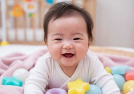 赤ちゃんの肩から胸まで写る自然な構図