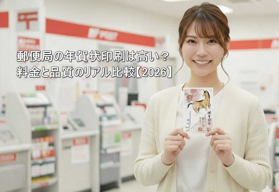 郵便局の店内で年賀状を持つ女性の写真｜郵便局の年賀状印刷の料金と品質比較【2026】