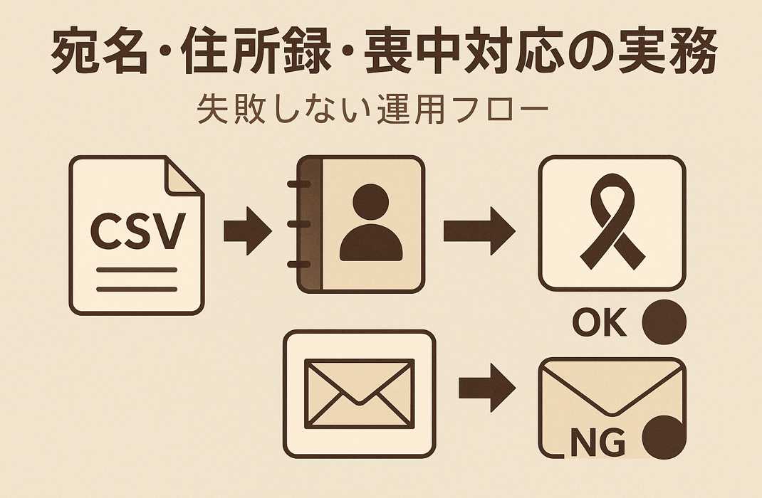 宛名・住所録・喪中対応の運用フロー|CSV→住所録→喪中仕分けでミスを防ぐ【2026年賀状】